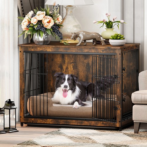 Retro wood dog crate - wood, metal
