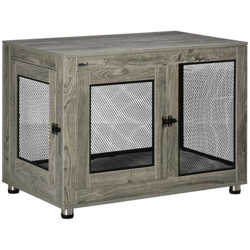 Grey wooden dog crate - grey,